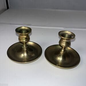 SET OF 2 ~ EB SOLID BRASS 3 INCHES TALL HEAVY CANDLE HOLDERS